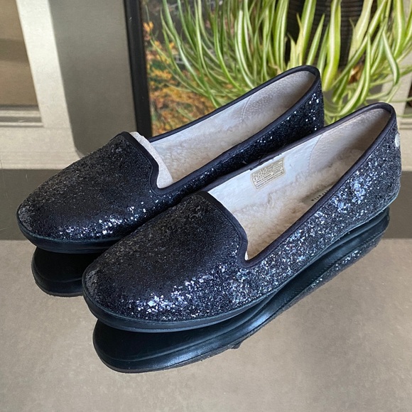 UGG AUSTRALIA 1003225 Alloway Black Glitter Sparkle Flats/Slip-Ons, Size 8 - Picture 1 of 8